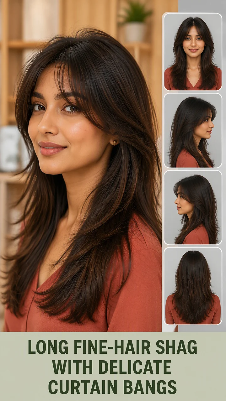 Long Fine-Hair Shag With Delicate Curtain Bangs