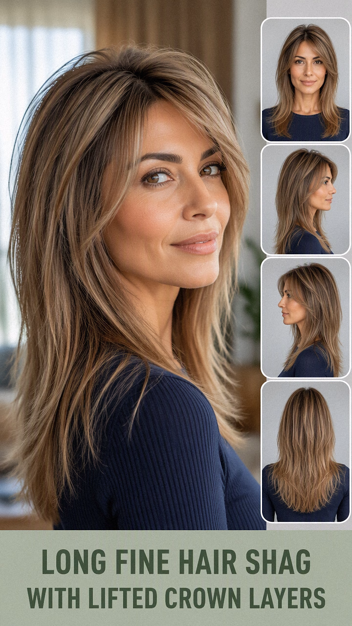 Long Fine Hair Shag With Lifted Crown Layers