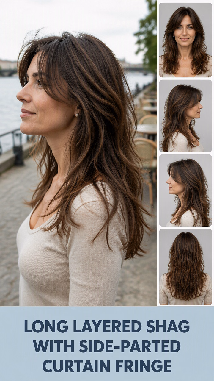 Long Layered Shag With Side-Parted Curtain Fringe