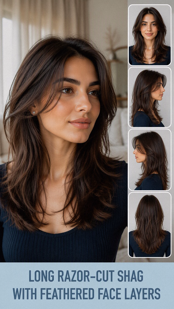 Long Razor-Cut Shag With Feathered Face Layers