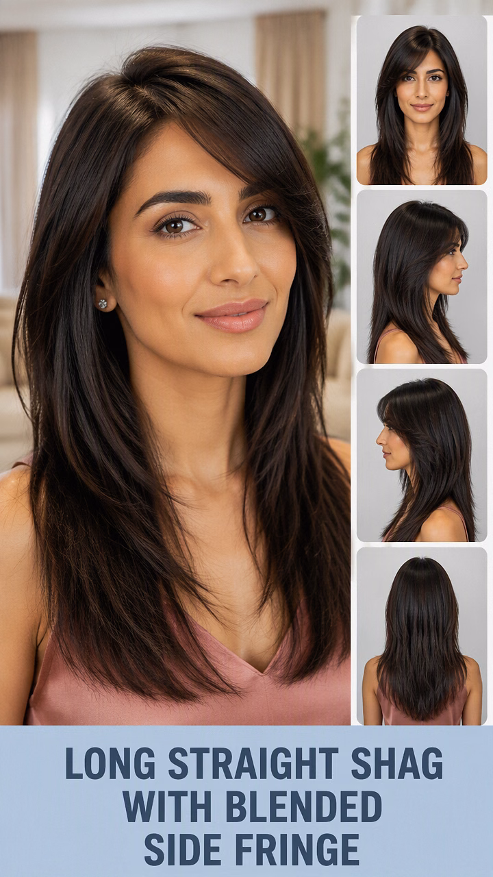 Long Straight Shag With Blended Side Fringe