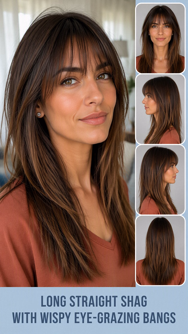 Long Straight Shag With Wispy Eye-Grazing Bangs