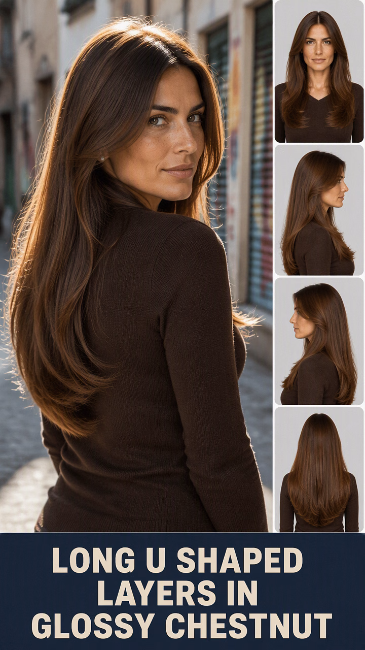 Long U Shaped Layers In Glossy Chestnut