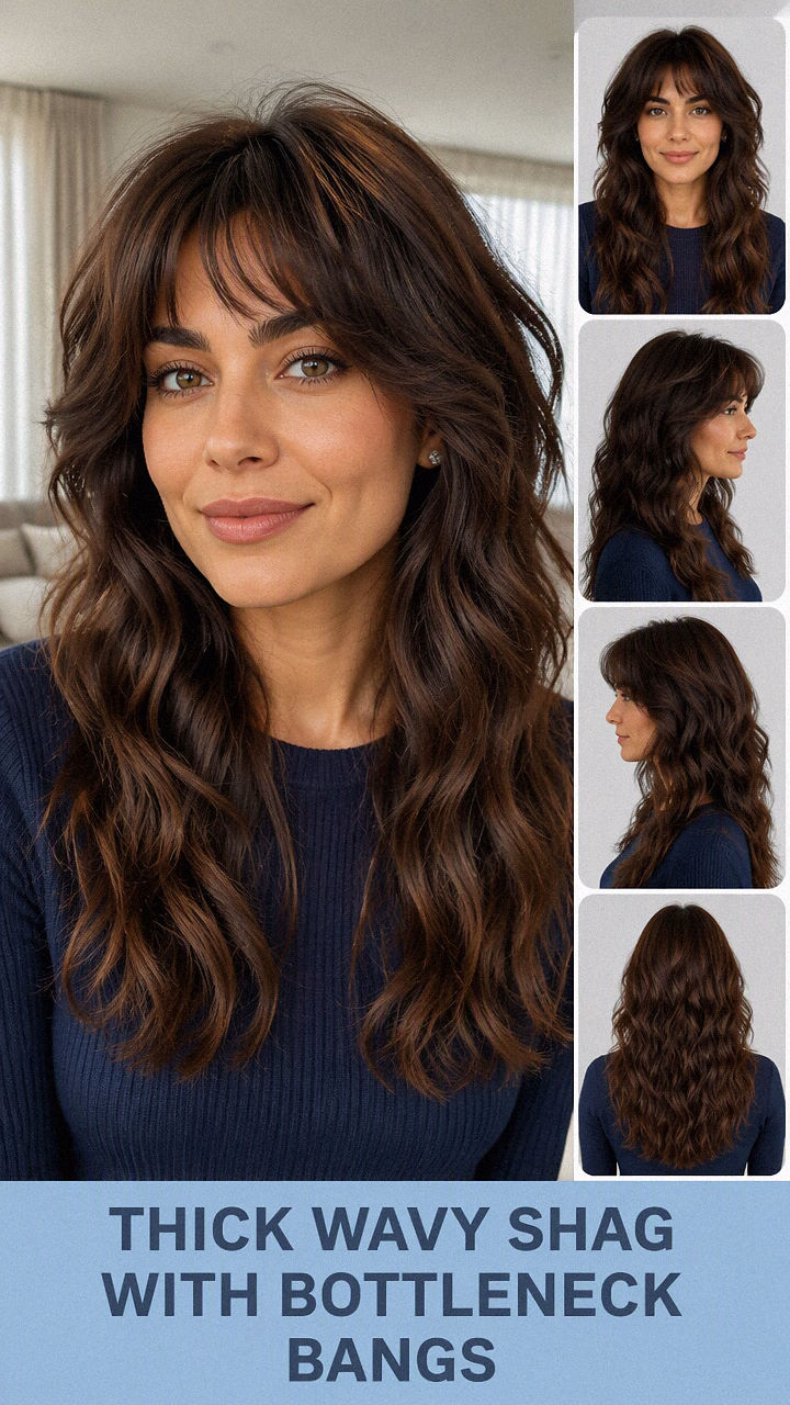Thick Wavy Shag With Bottleneck Bangs