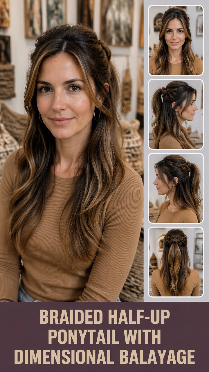 Braided Half-Up Ponytail With Dimensional Balayage