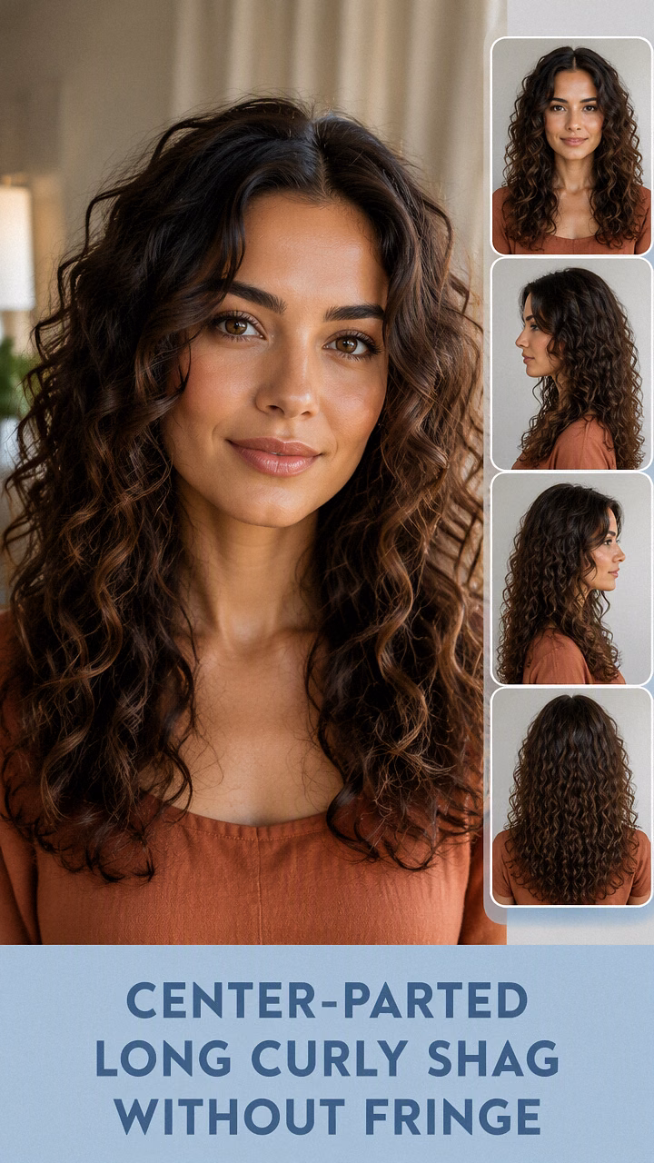 Center-Parted Long Curly Shag Without Fringe