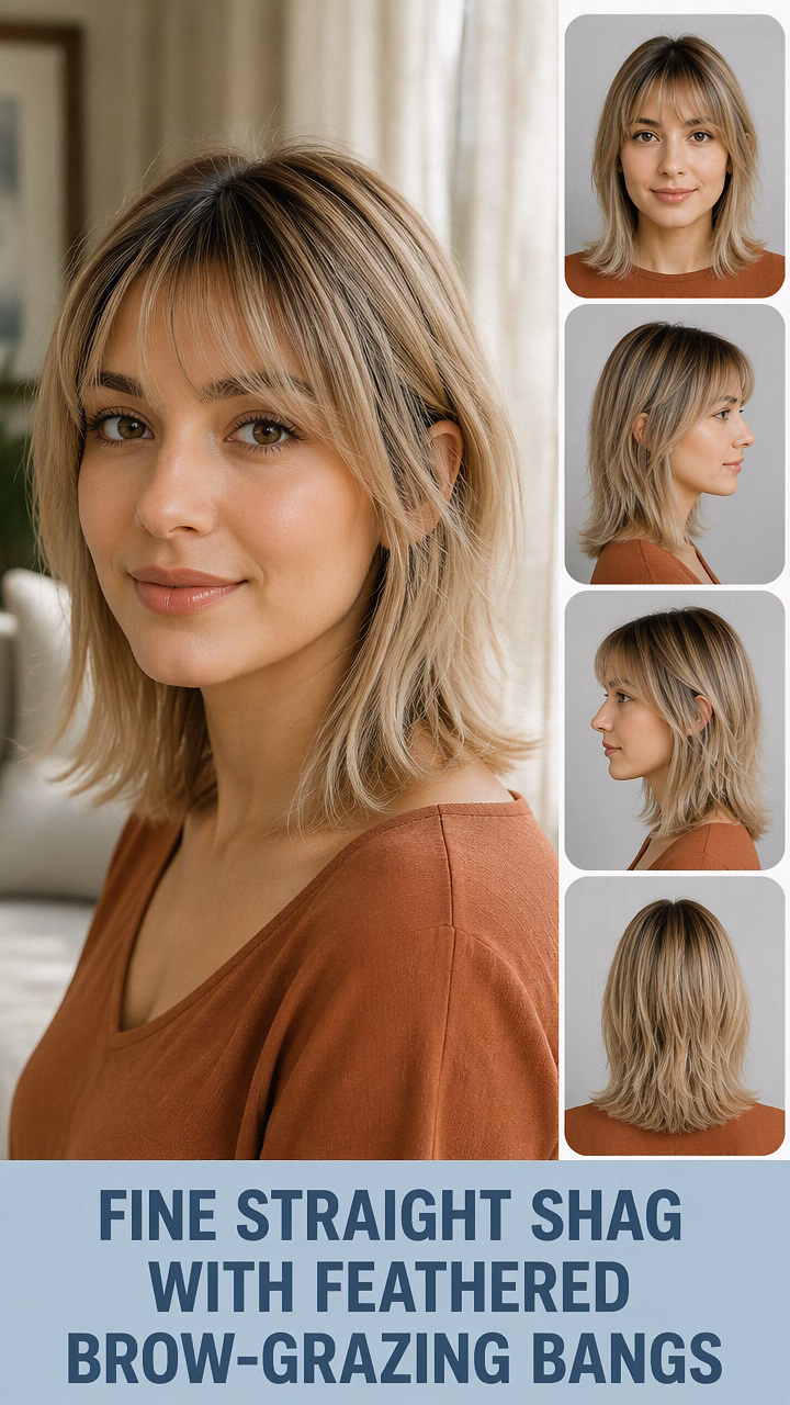 Fine Straight Shag With Feathered Brow-Grazing Bangs