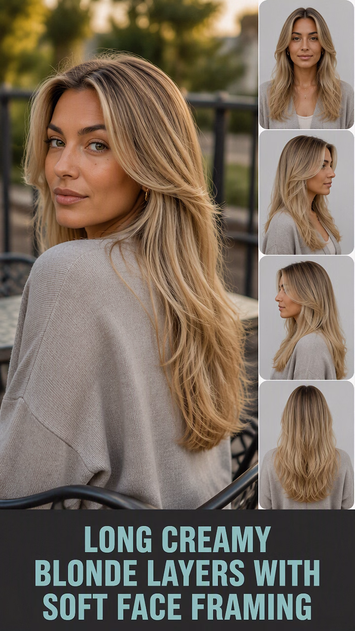 Long Creamy Blonde Layers With Soft Face Framing