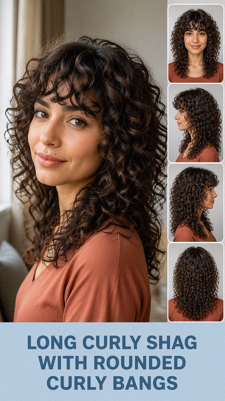 Long Curly Shag With Rounded Curly Bangs