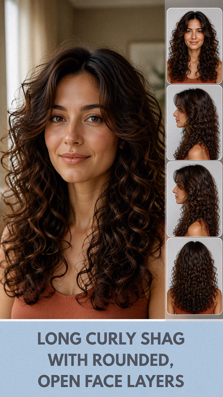 Long Curly Shag With Rounded, Open Face Layers