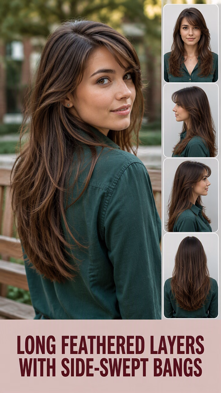 Long Feathered Layers With Side-Swept Bangs