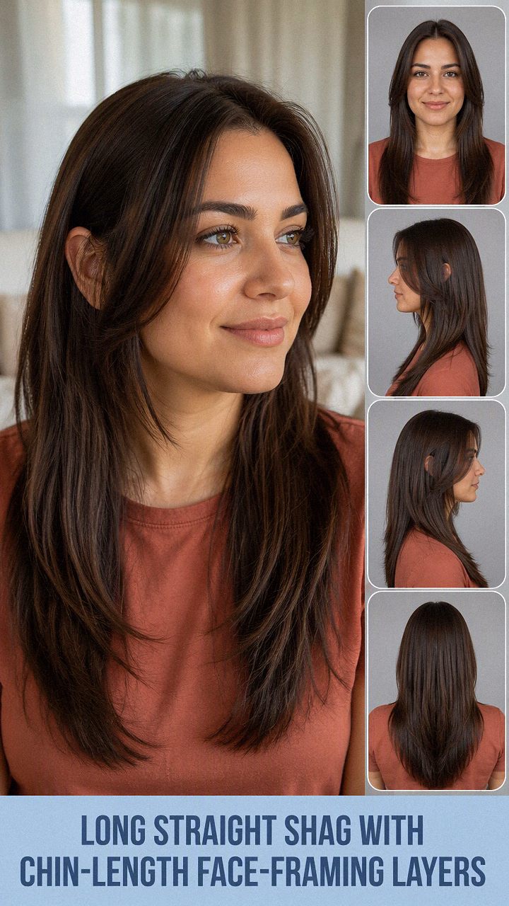 Long Straight Shag With Chin-Length Face-Framing Layers