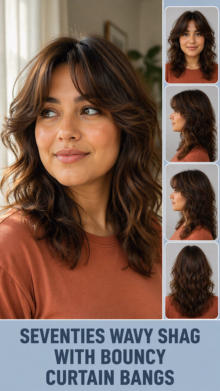Seventies Wavy Shag With Bouncy Curtain Bangs