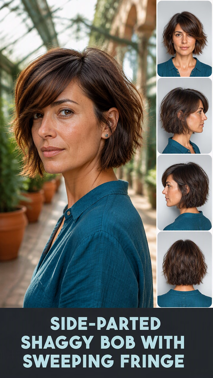 Side-Parted Shaggy Bob With Sweeping Fringe