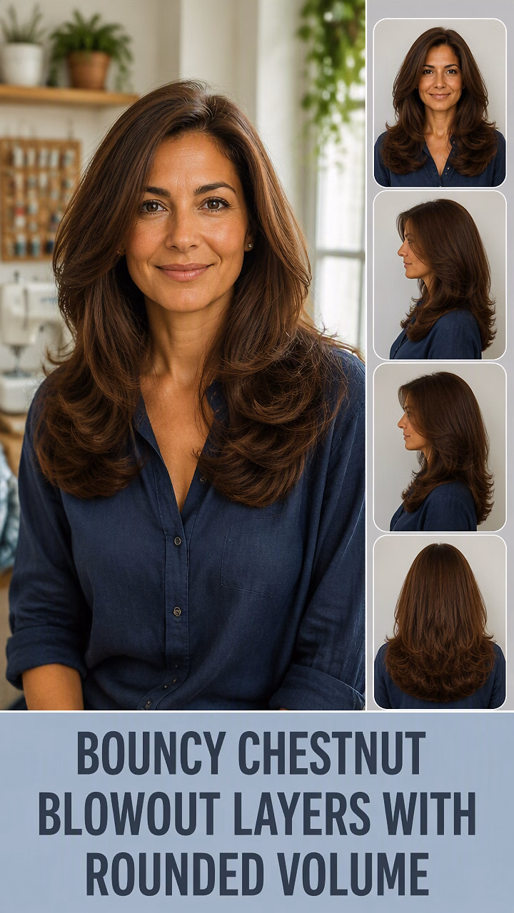 Bouncy Chestnut Blowout Layers With Rounded Volume