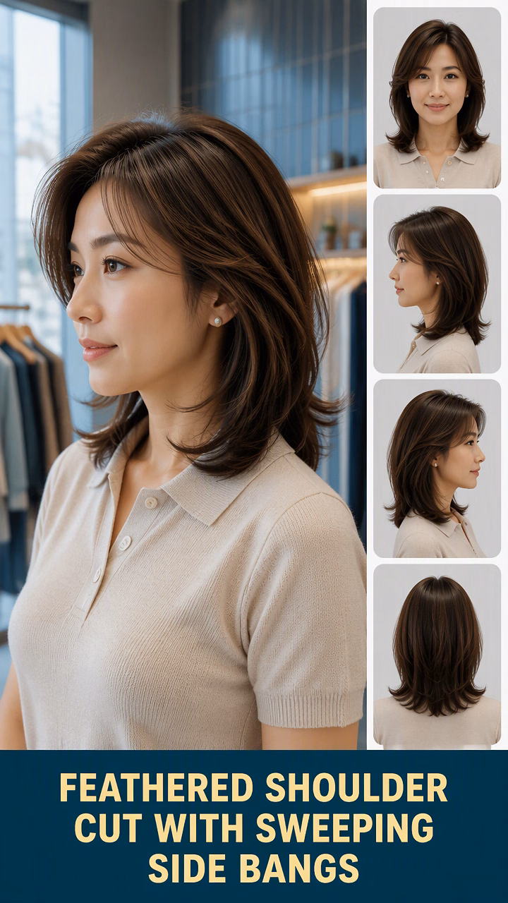 Feathered Shoulder Cut With Sweeping Side Bangs