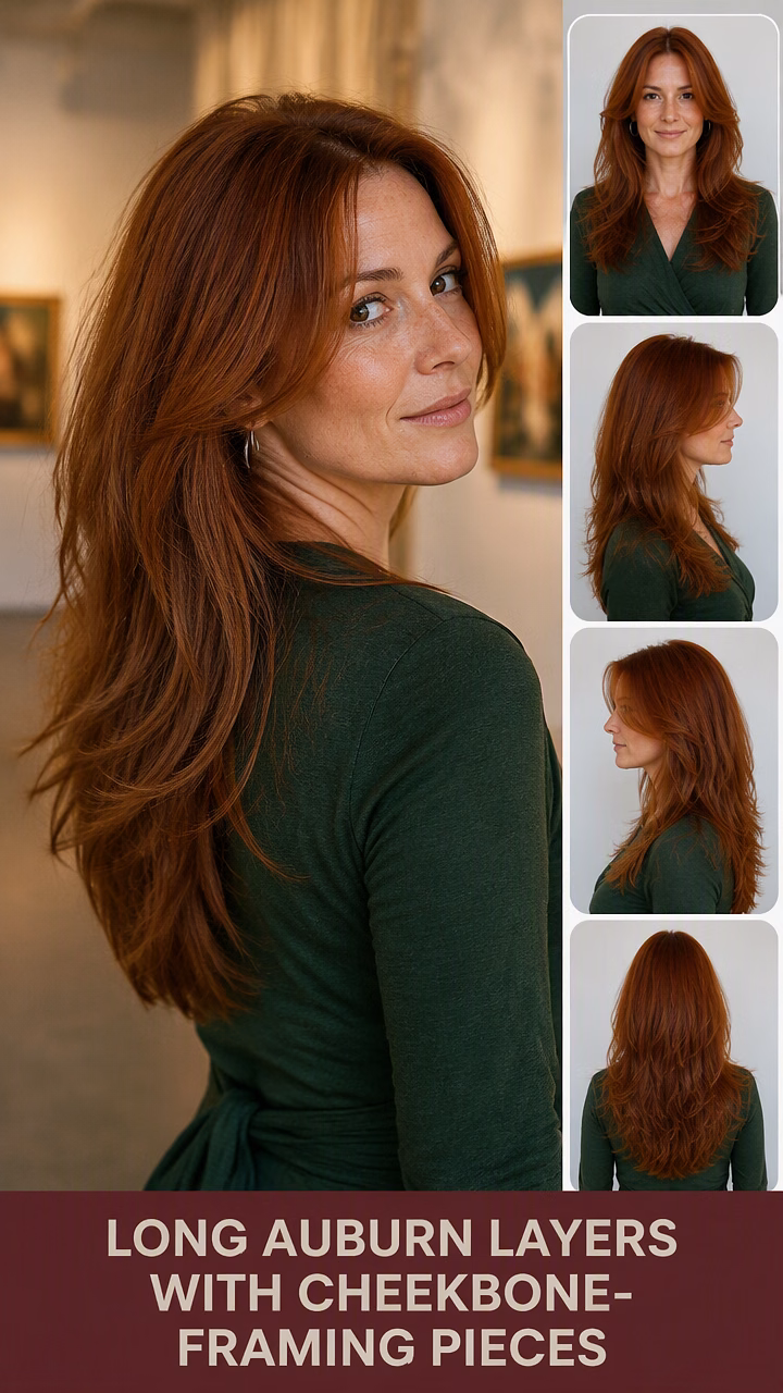 Long Auburn Layers With Cheekbone-Framing Pieces