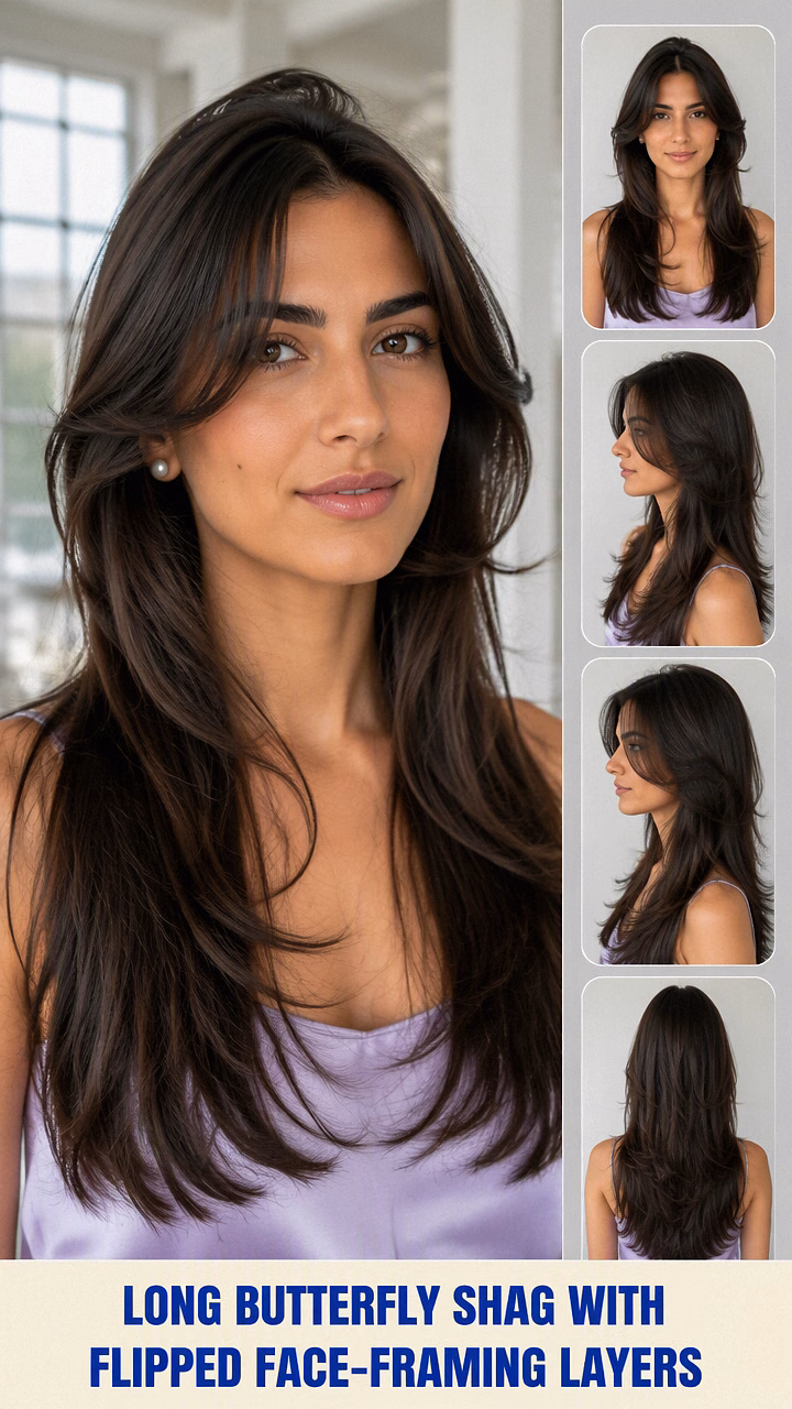 Long Butterfly Shag With Flipped Face-Framing Layers