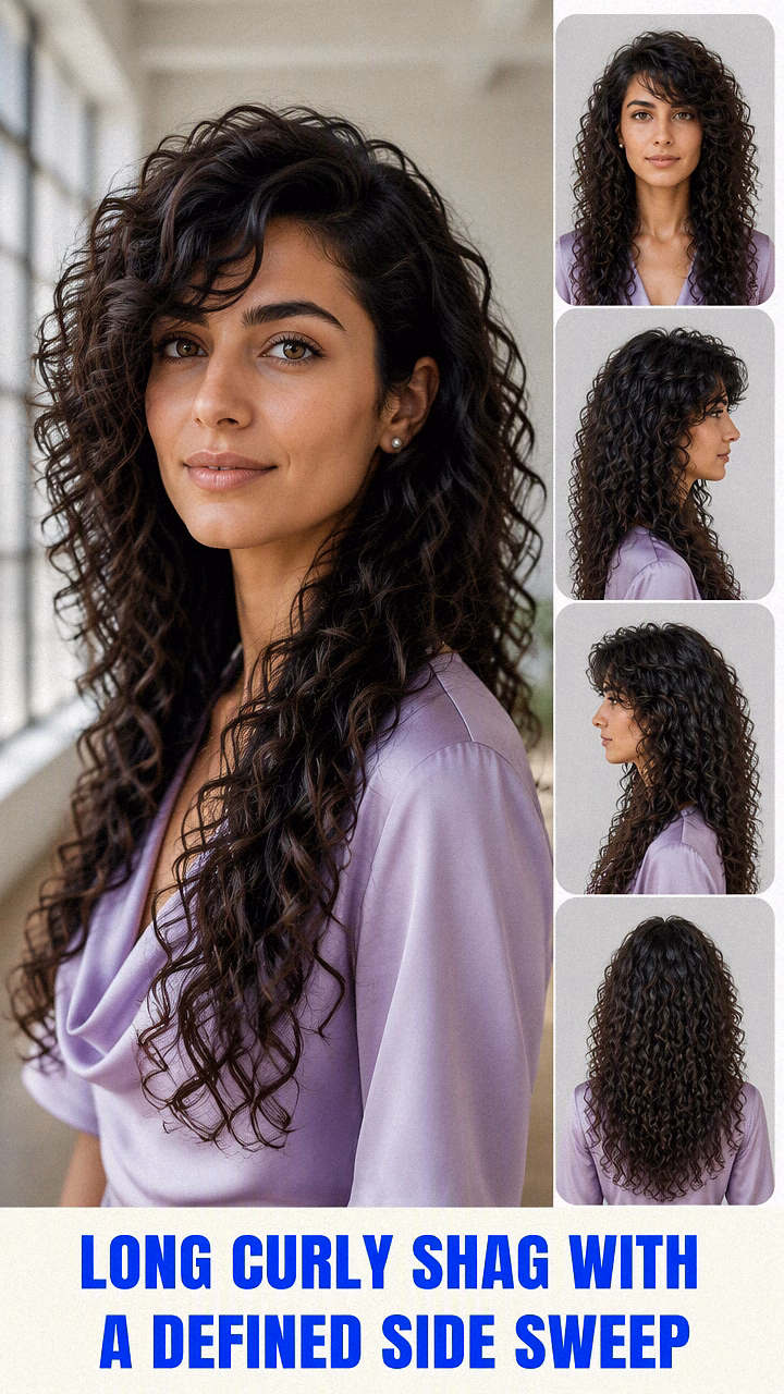 Long Curly Shag With A Defined Side Sweep