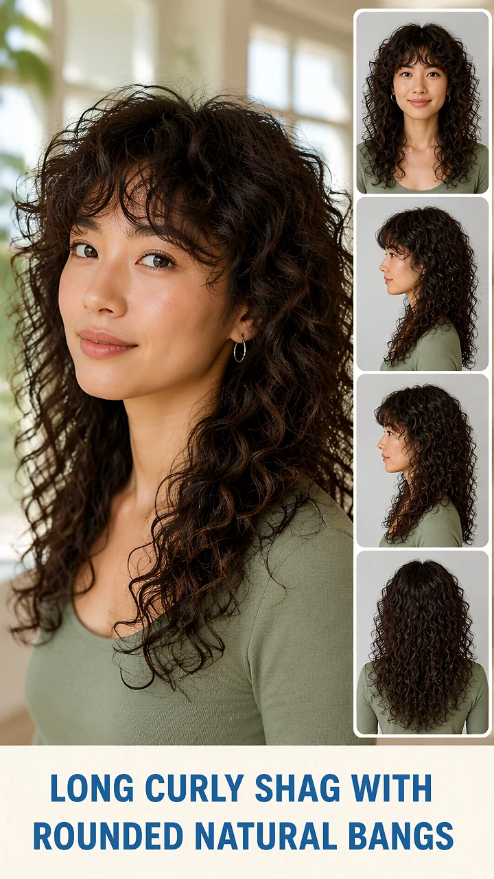 Long Curly Shag With Rounded Natural Bangs