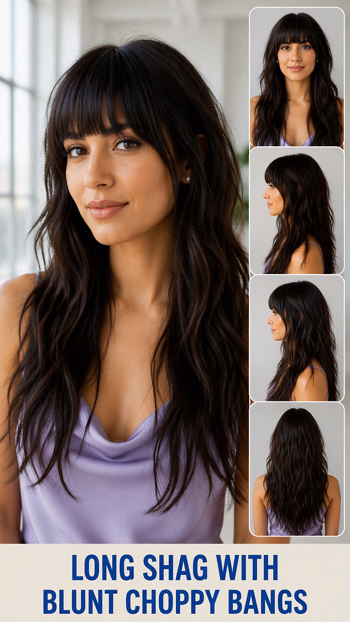 Long Shag With Blunt Choppy Bangs