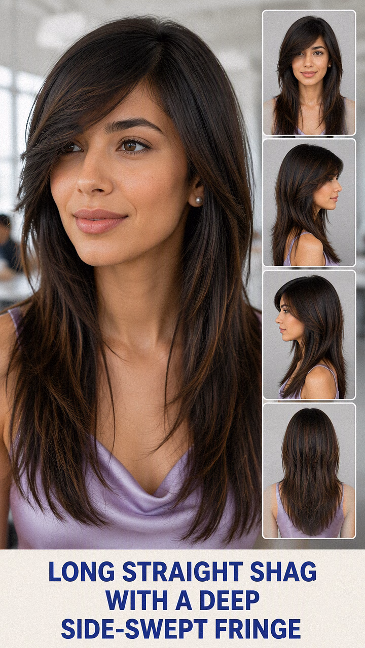 Long Straight Shag With A Deep Side-Swept Fringe