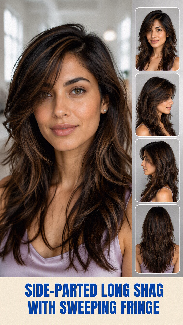 Side-Parted Long Shag With Sweeping Fringe