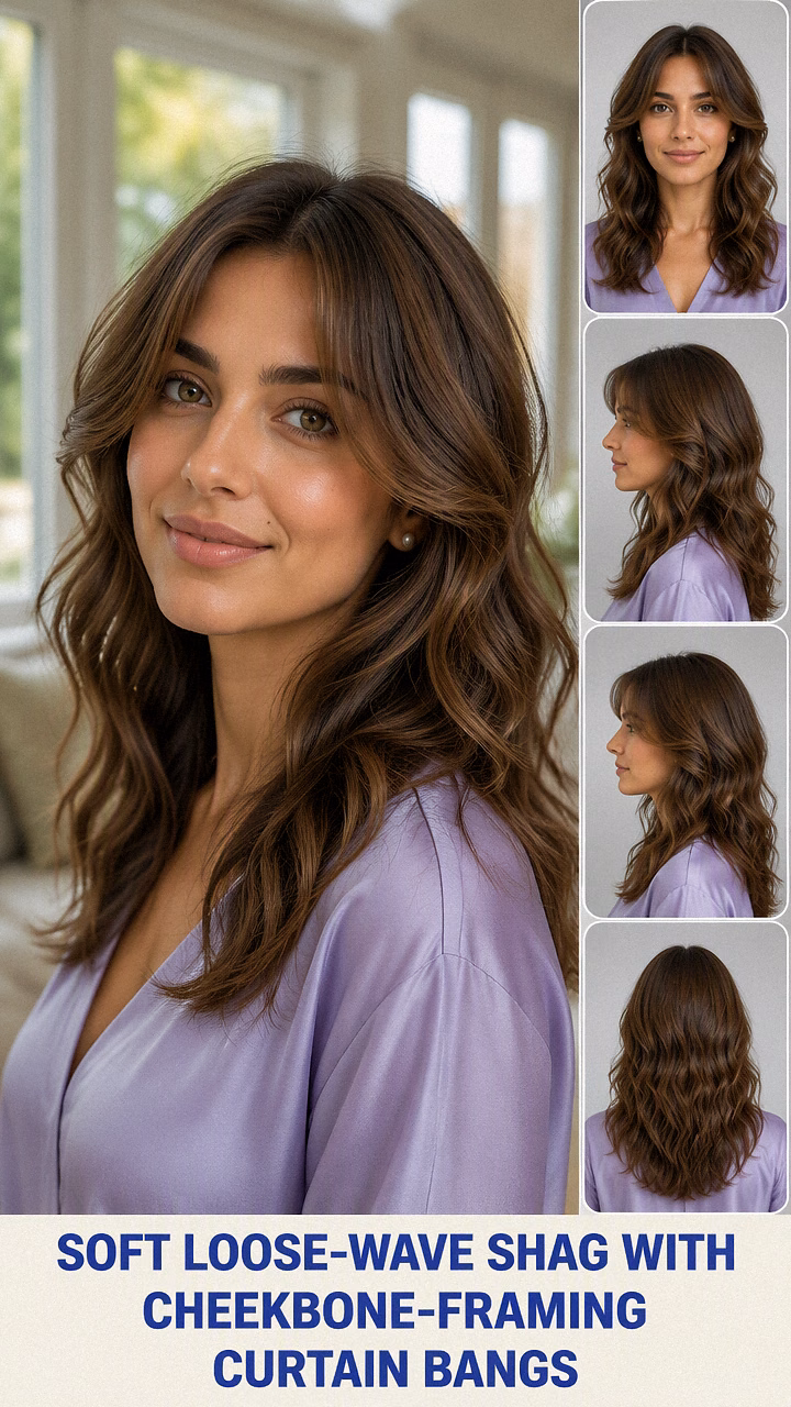 Soft Loose-Wave Shag With Cheekbone-Framing Curtain Bangs