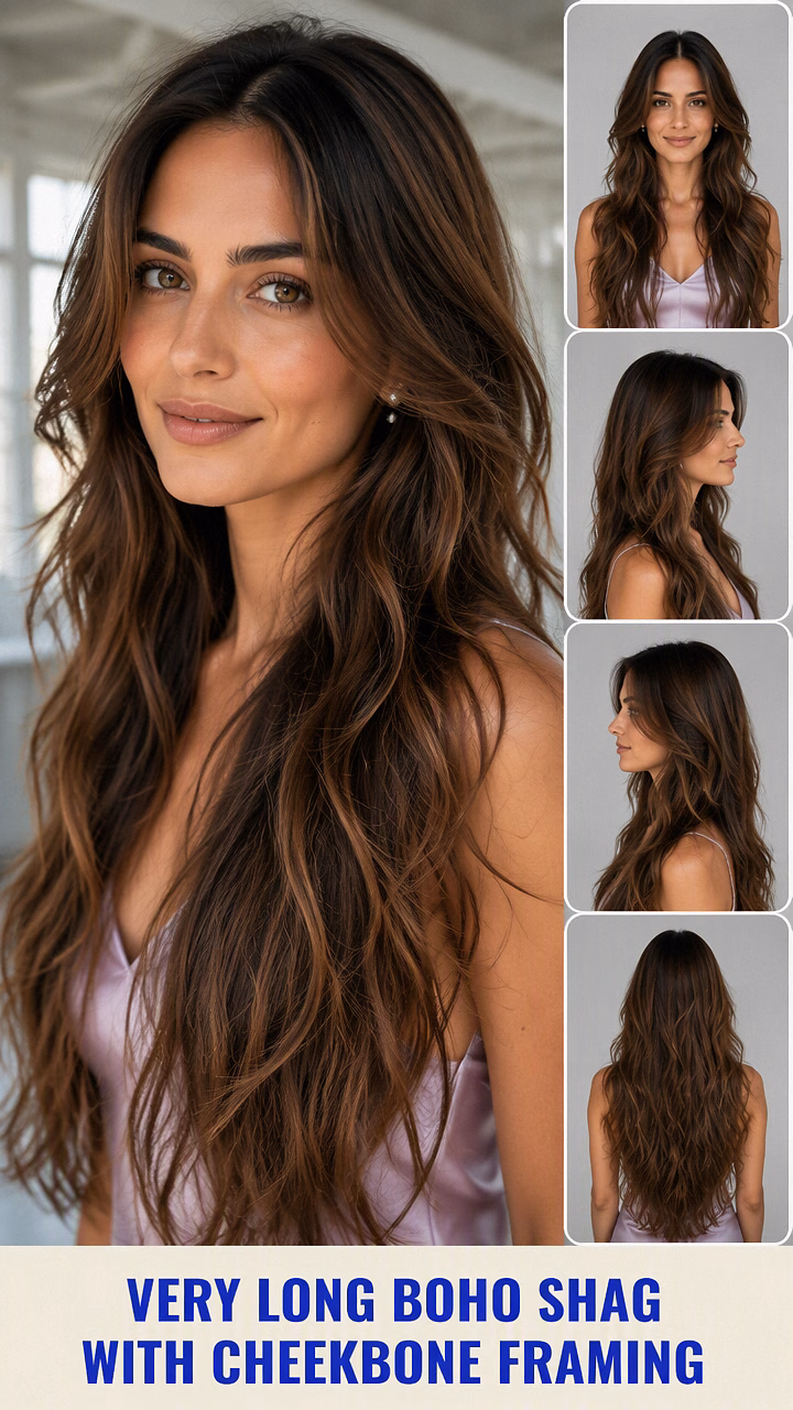 Very Long Boho Shag With Cheekbone Framing