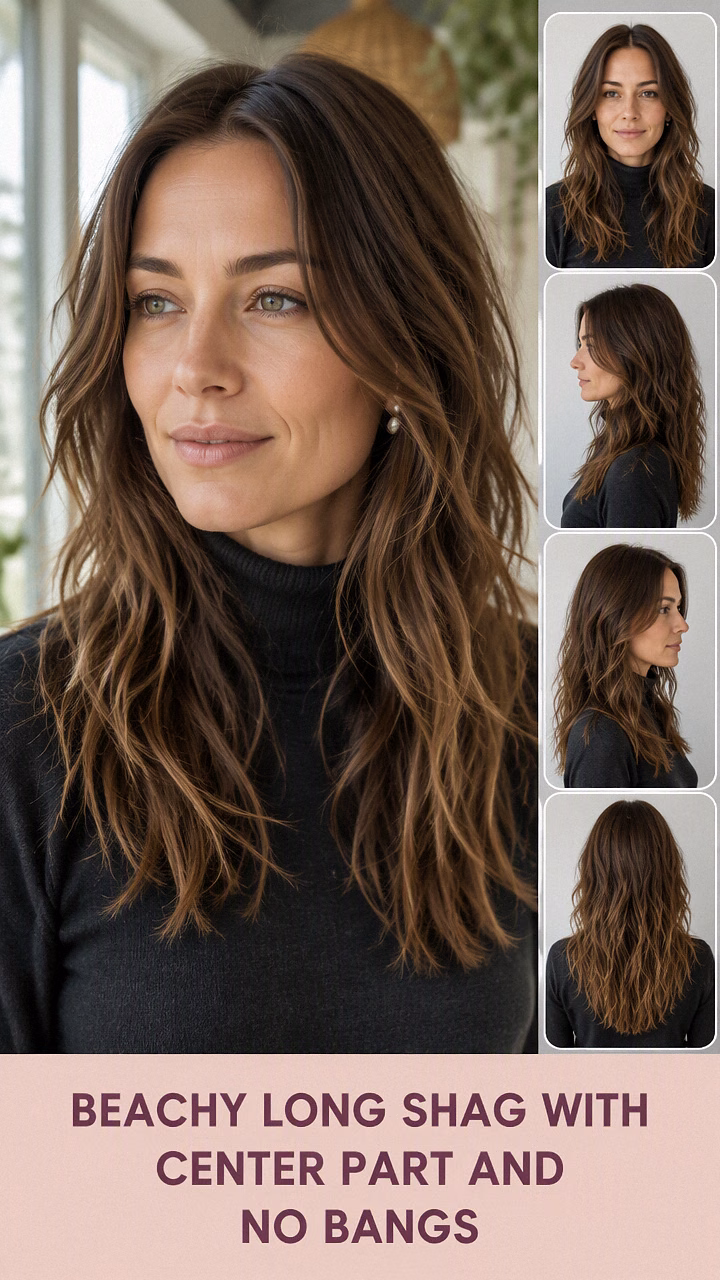Beachy Long Shag With Center Part And No Bangs