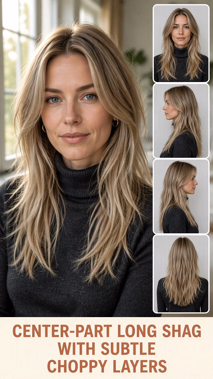 Center-Part Long Shag With Subtle Choppy Layers