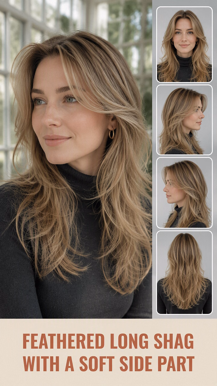 Feathered Long Shag With A Soft Side Part