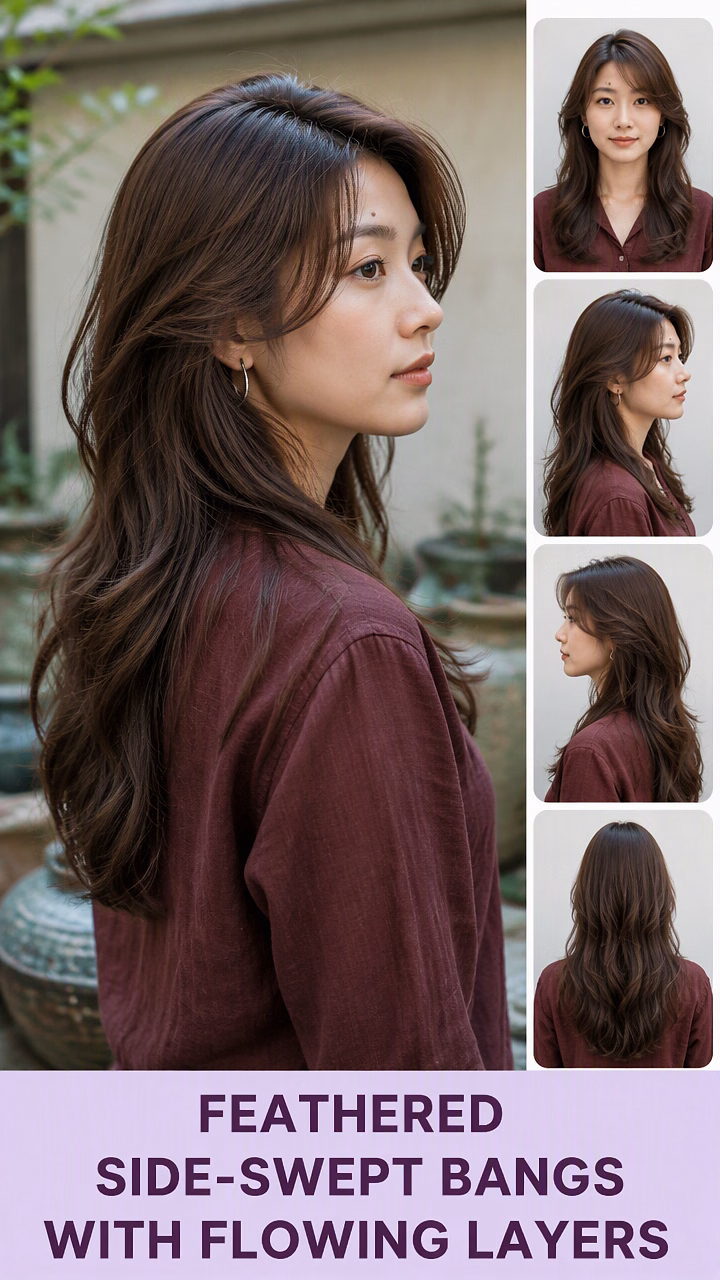Feathered Side-Swept Bangs With Flowing Layers