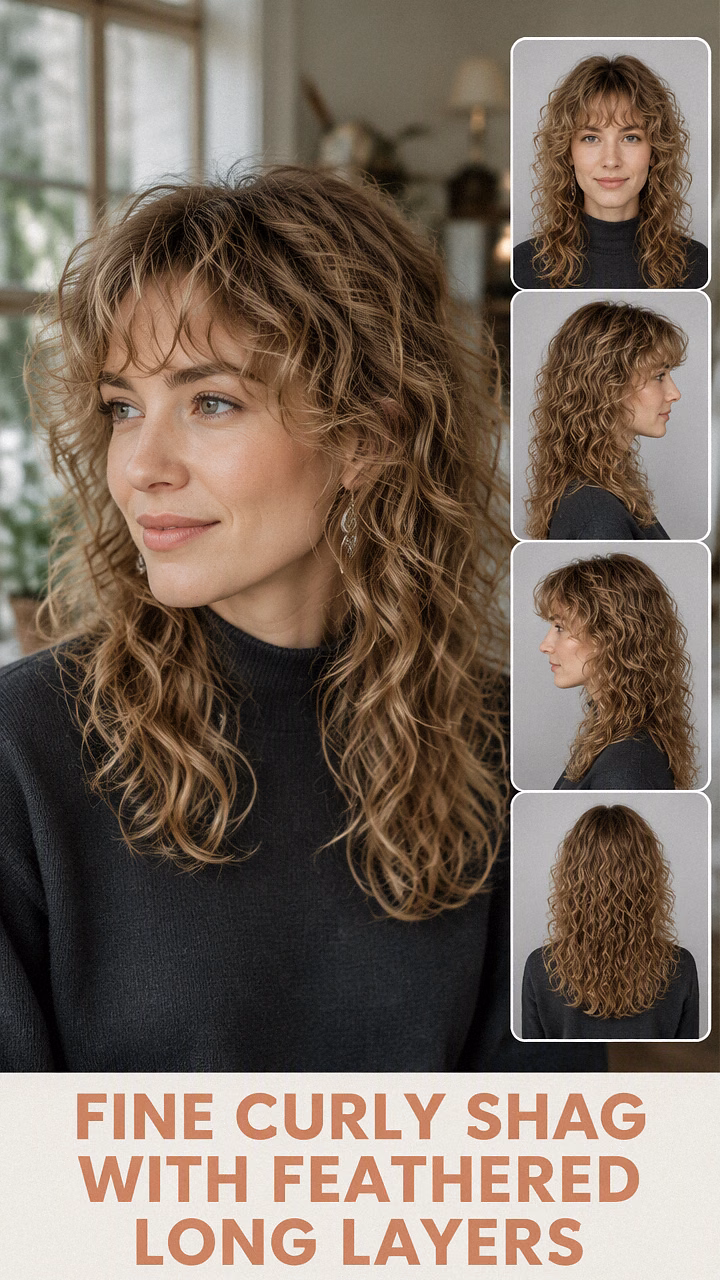 Fine Curly Shag With Feathered Long Layers