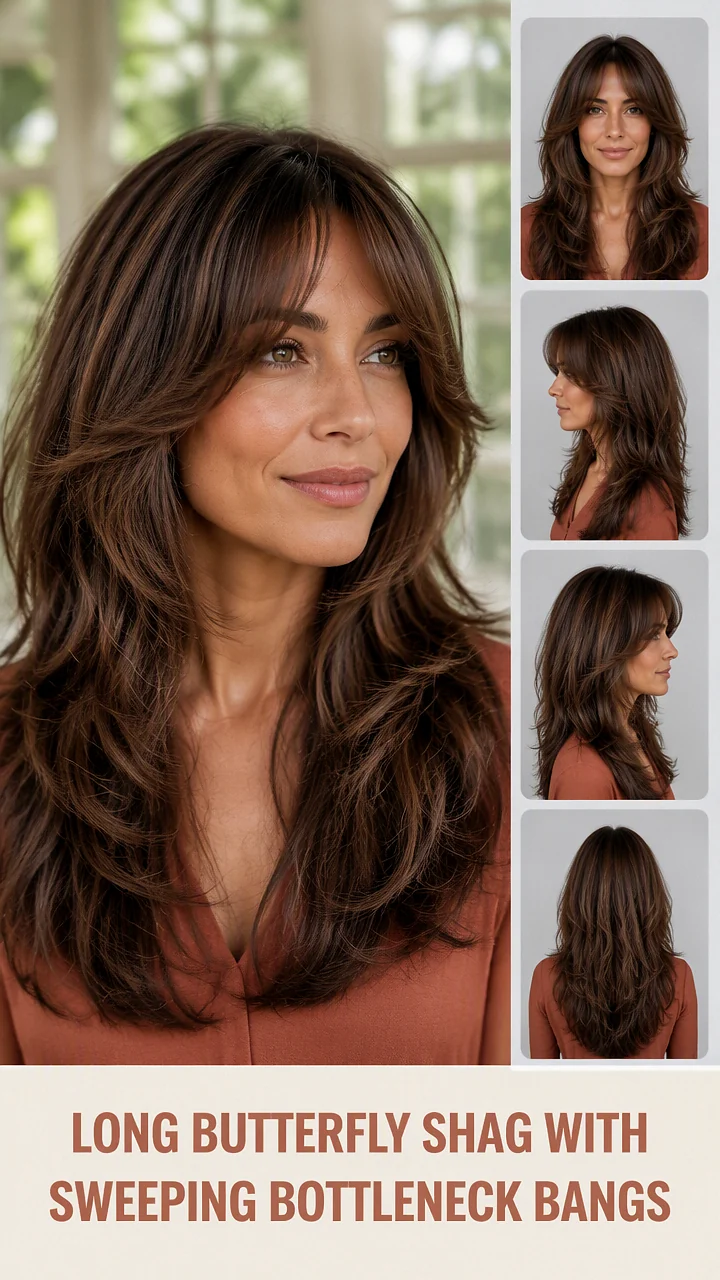 Long Butterfly Shag With Sweeping Bottleneck Bangs