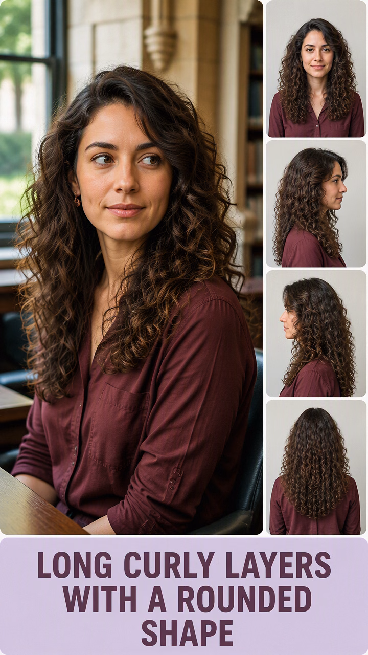 Long Curly Layers With A Rounded Shape