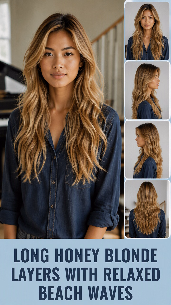 Long Honey Blonde Layers With Relaxed Beach Waves