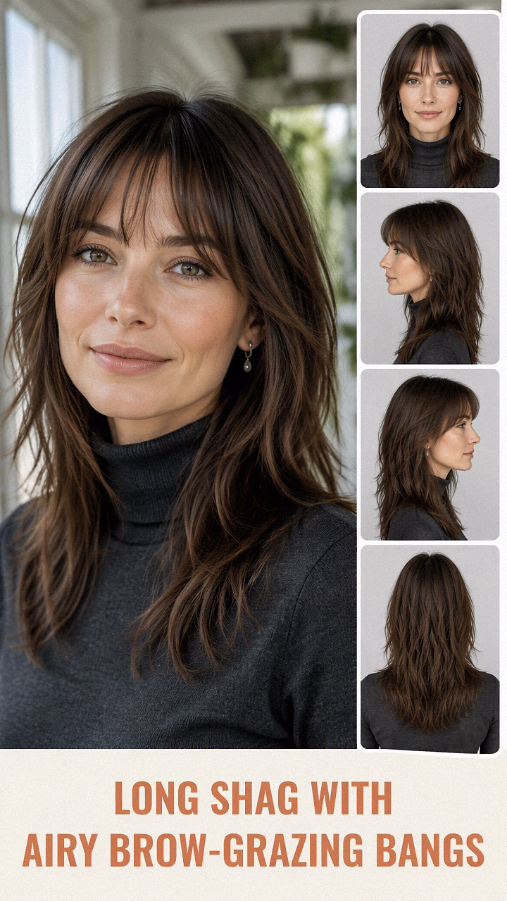 Long Shag With Airy Brow-Grazing Bangs
