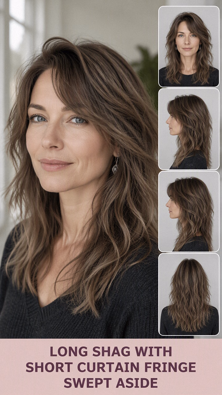 Long Shag With Short Curtain Fringe Swept Aside