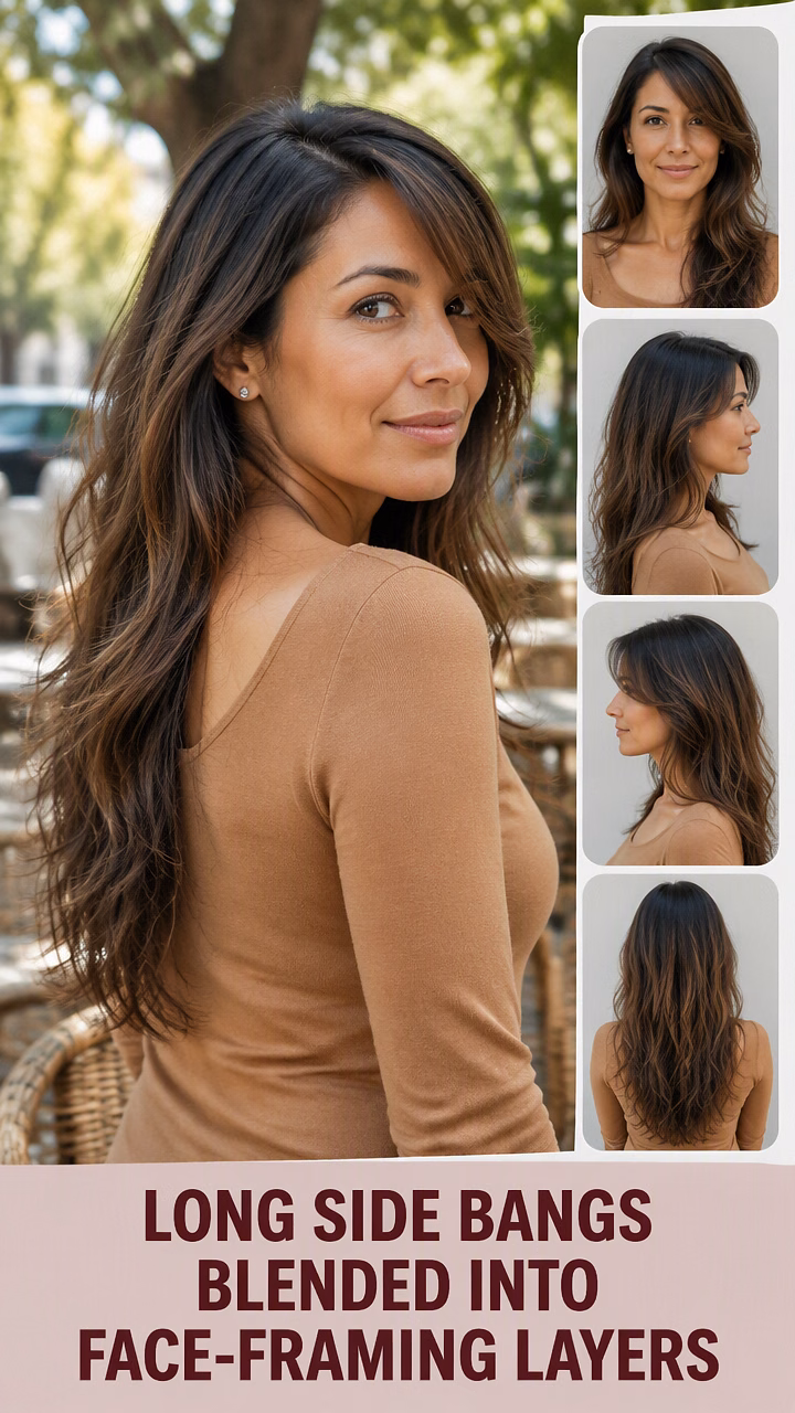 Long Side Bangs Blended Into Face-Framing Layers