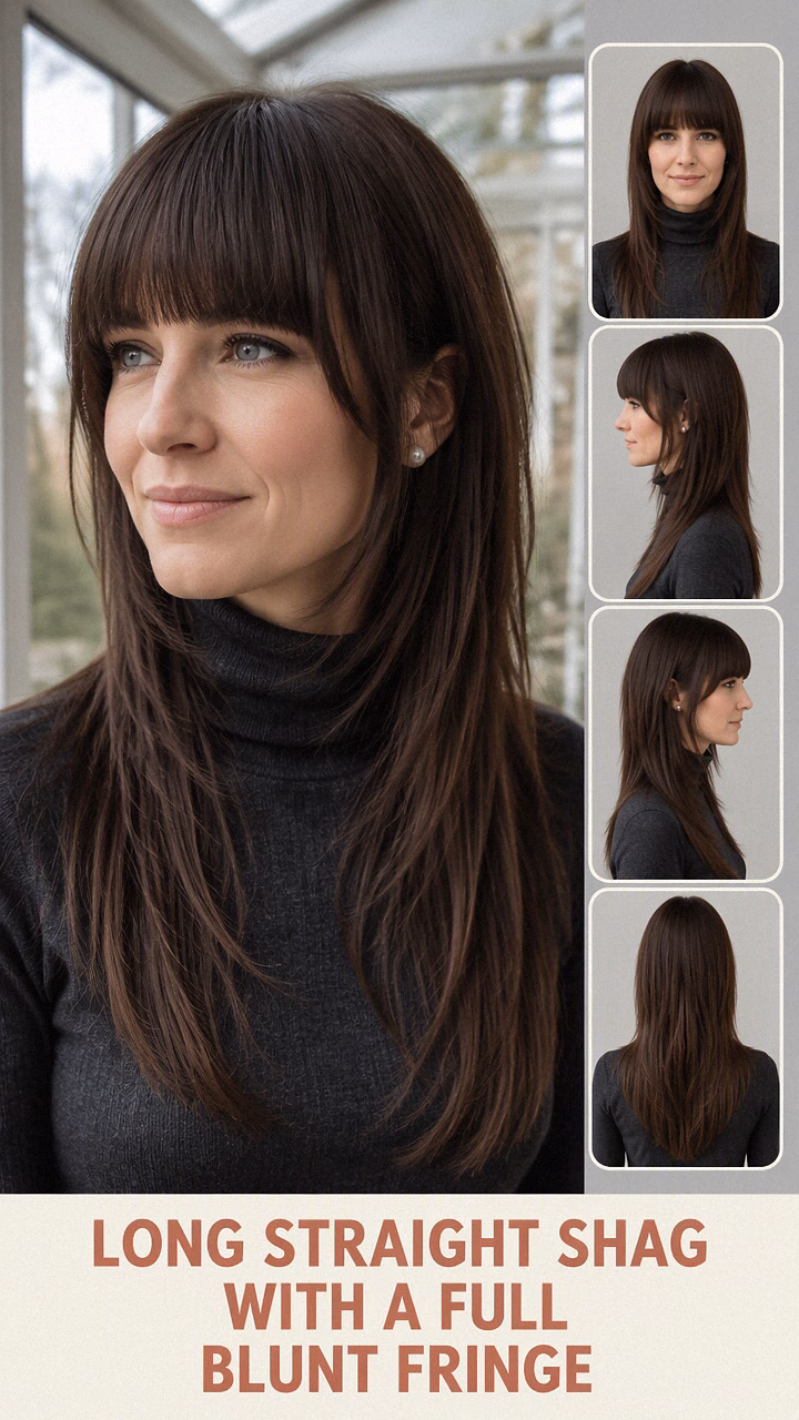 Long Straight Shag With A Full Blunt Fringe