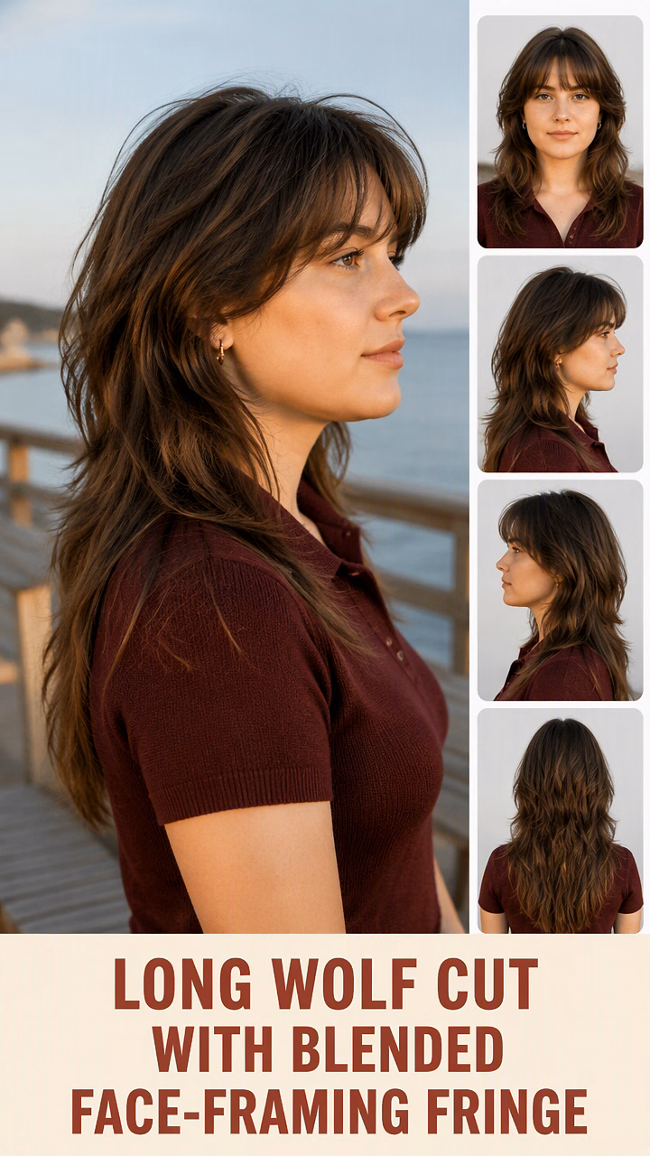 Long Wolf Cut With Blended Face-Framing Fringe