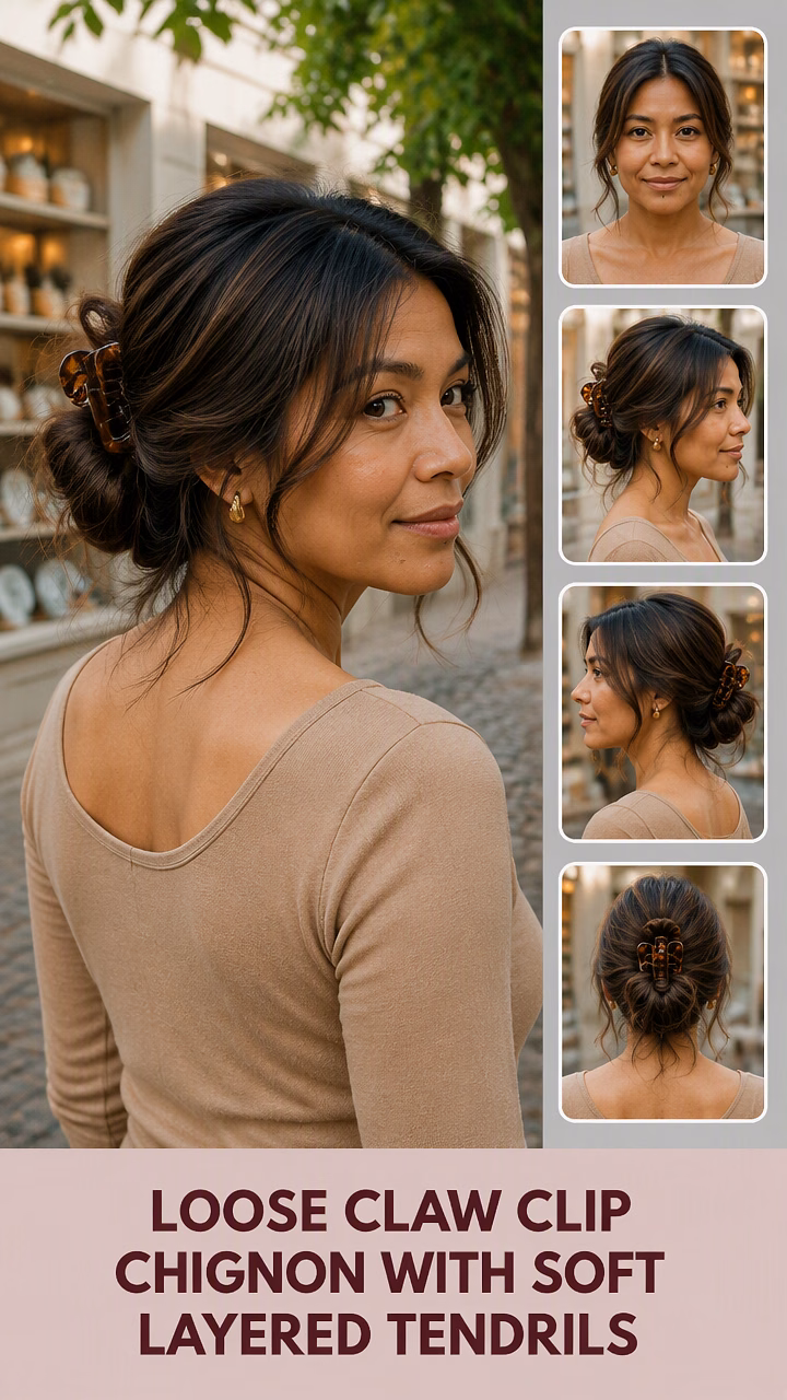 Loose Claw Clip Chignon With Soft Layered Tendrils