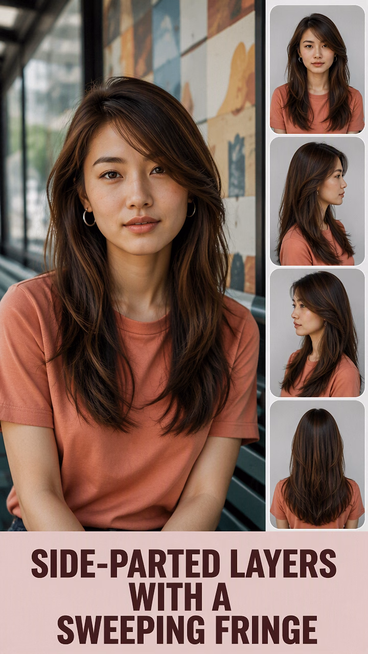 Side-Parted Layers With A Sweeping Fringe