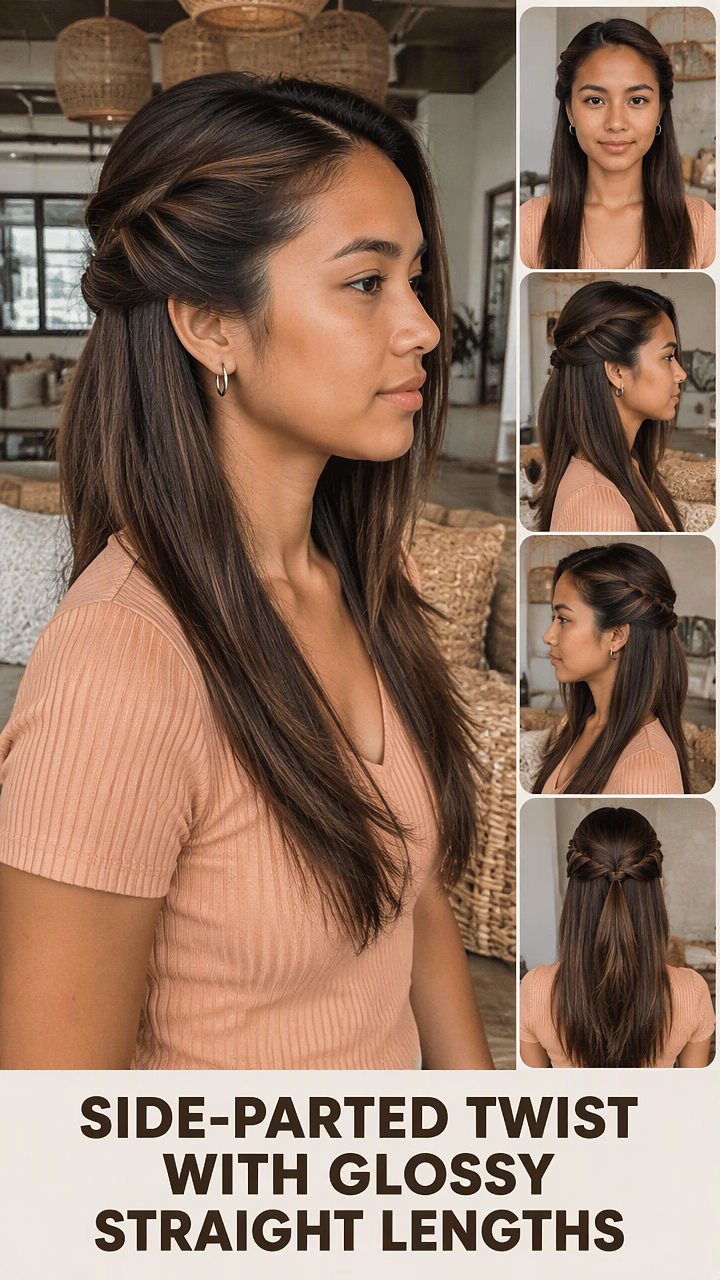 Side-Parted Twist With Glossy Straight Lengths