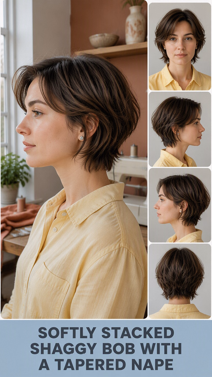Softly Stacked Shaggy Bob With A Tapered Nape