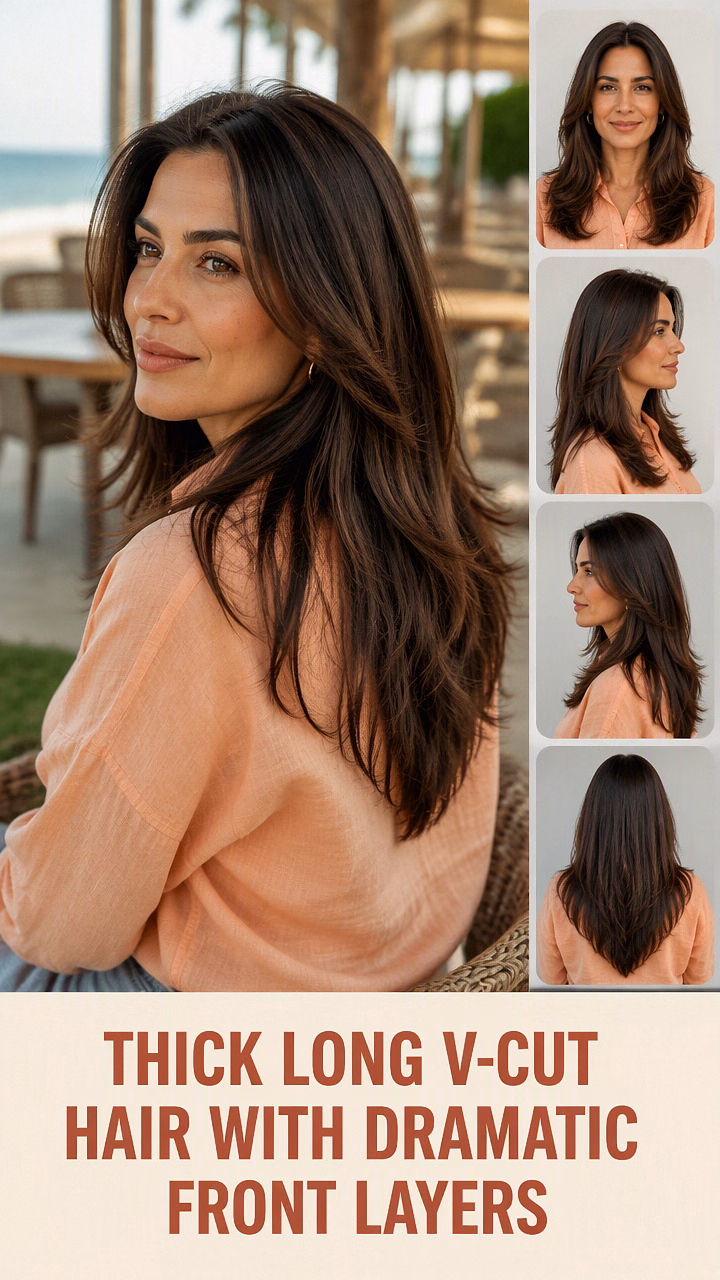 Thick Long V-Cut Hair With Dramatic Front Layers