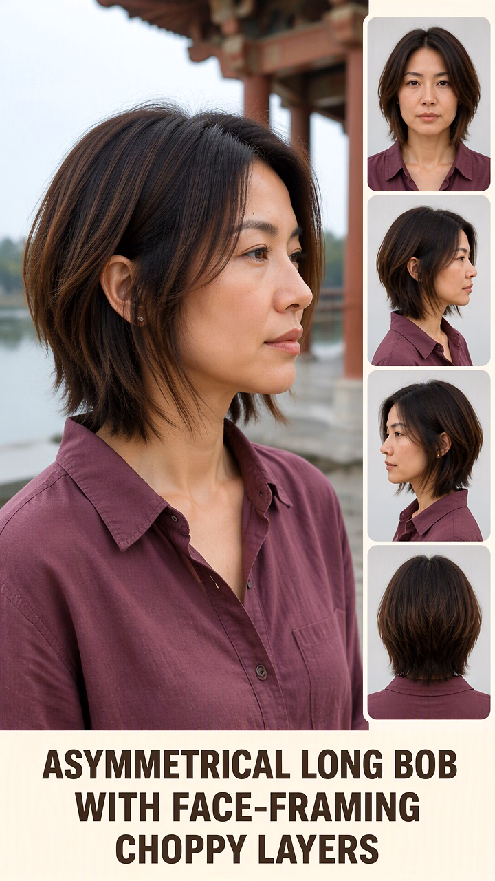 Asymmetrical Long Bob With Face-Framing Choppy Layers