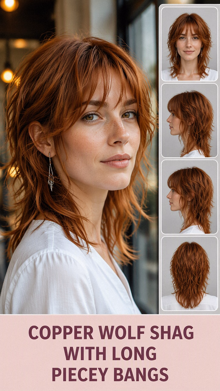 Copper Wolf Shag With Long Piecey Bangs