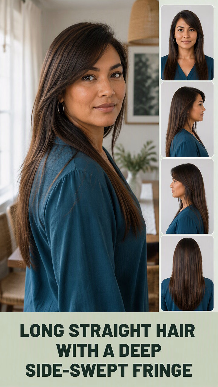 Long Straight Hair With a Deep Side-Swept Fringe